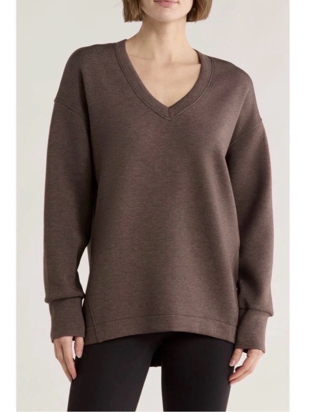 SPANX AirEssentials Chocolate Brown V-Neck Pullover Sweatshirt M